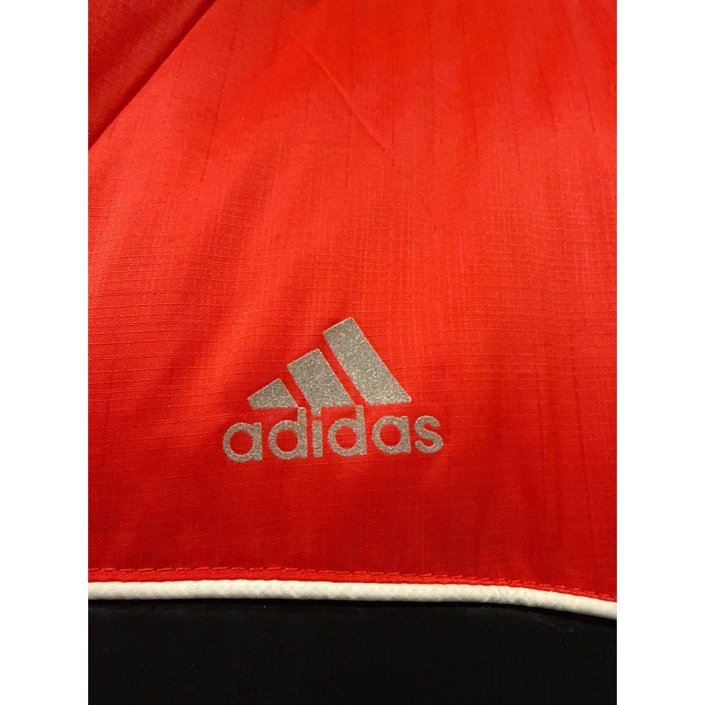 Adidas Puffer Jacket Womens XL Red Grey Colorblock Hooded 3 Stripe‎ Winter Coat - Picture 2 of 6